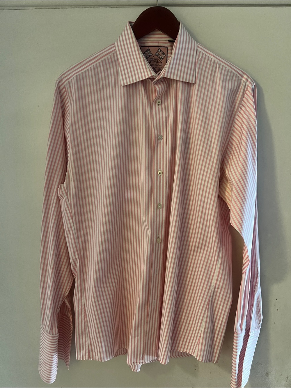 Thomas Pink Stripe, 16.5 Dress Shirt - pink stripped, Classic Collared Button-Up